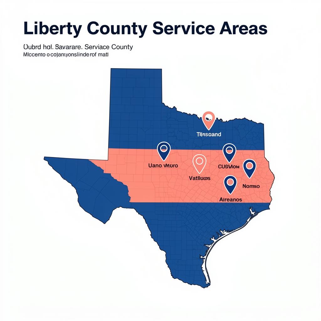 Service areas map showing Liberty County and surrounding areas in Texas